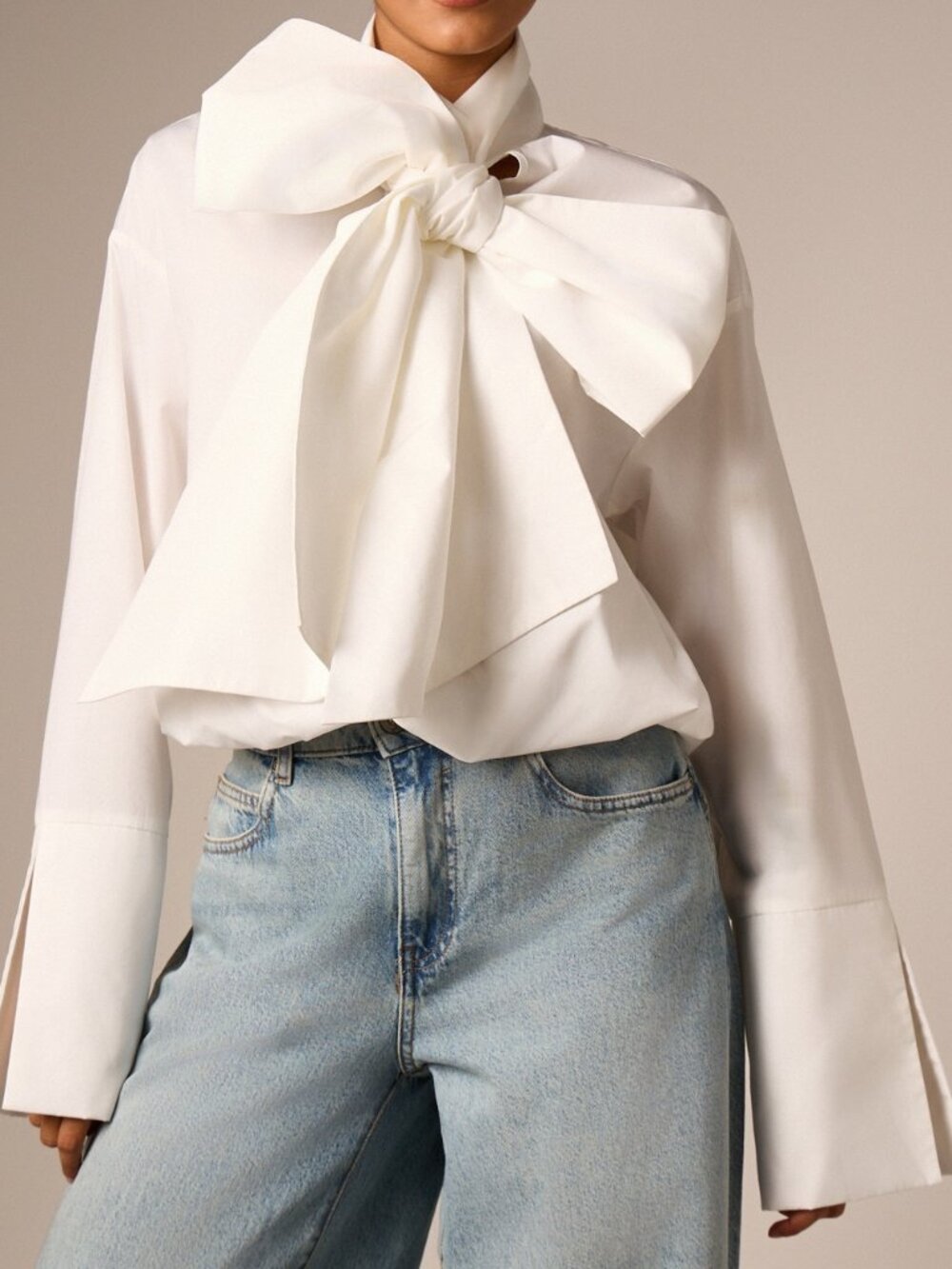 White Elegant Women's Oversized Bow Detail Blouse